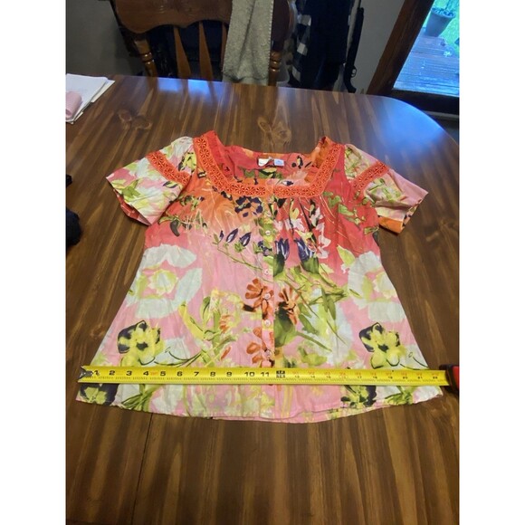 Womens Harve Bernard Sz XL Colorful Ruffle Short-Sleeve Cottagecore - Picture 12 of 16